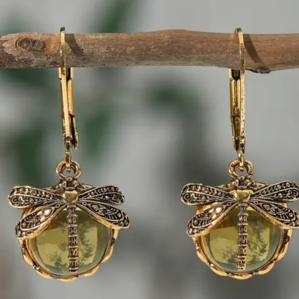 Gold Dragonfly Drop Earrings